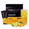 Voodoo Hydration Powder with citrus fruits on a white background
